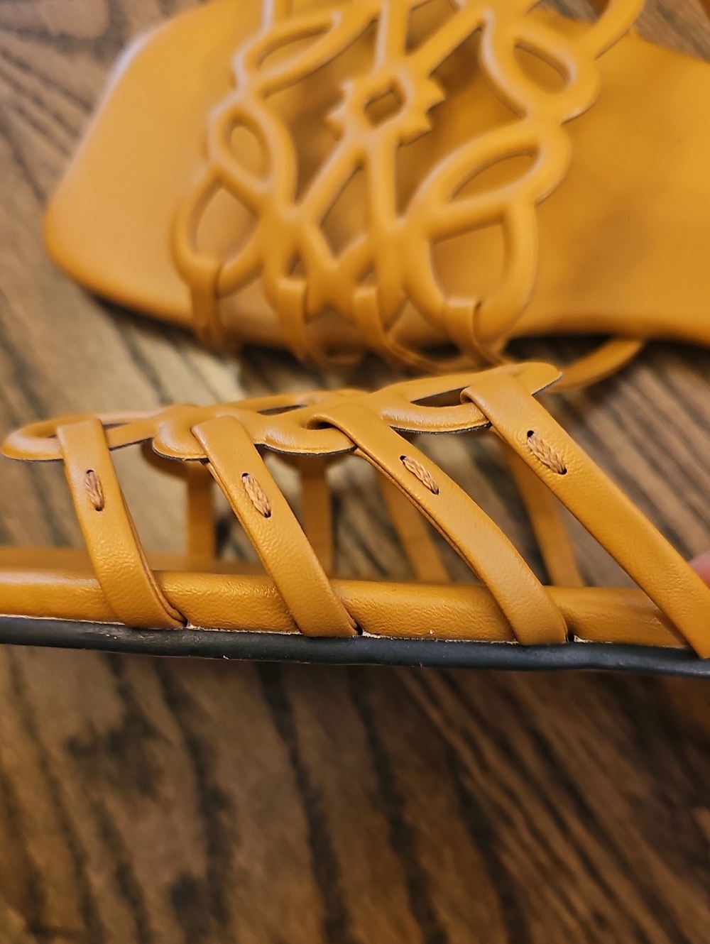 Designer Luxury Tannish Slide Sandals with Decorative Straps - Picture 7 of 8